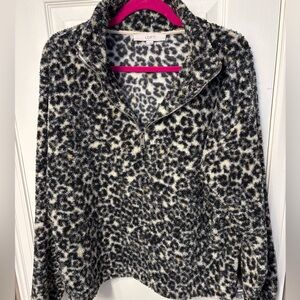 LOFT Cheetah Print Quarter Zip Sherpa Pullover